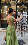 Green Backless A-Line Chiffon Party Dress Fashion Vacation Dress, HZ0319