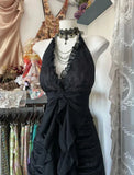 Black V Neck Halter A-Line Lace Vintage Long Prom Dress, HZ0319