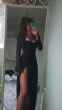 Black Long Sleeves Sheath Long Evening Party Dress, HZ0319