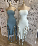 White Strapless Sheath Ruffles Long Party Dress Wedding Guest Dress, HZ0319