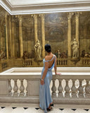 Blue Off Shoulder Backless Sheath Long Party Drses Formal Evening Dress, HZ0319