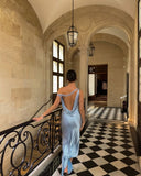 Blue Off Shoulder Backless Sheath Long Party Drses Formal Evening Dress, HZ0319