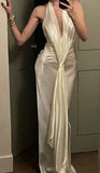 Elegant Ivory Halter Mermaid Long Party Drses Formal Evening Dress, HZ0319