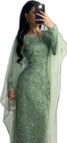 Modest Sage Green Long Sleeves Sequins Sheath Long Formal Prom Dress, HZ0319