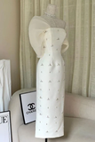 Modest White Off Shoulder Beading Sheath Long Party Dress Formal Evening Gown, HZ0319