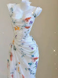 Pretty Straps Floral Chiffon Mermaid Long Party Dress, HZ0319