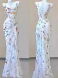 Pretty Straps Floral Chiffon Mermaid Long Party Dress, HZ0319