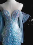 Blue Sequins Sweetheart Mermaid Long Evening Dress Birthday Gown, HZ0319