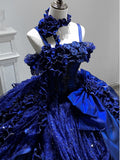 Royal Blue Gothic Straps Quinceanera Dress Birthday Ball Gown, HZ0319