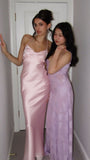Pink Straps Sheath Satin Long Party Dress Wedding Guest Dress, HZ0319