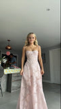Pink A-Line Straps Long Party Dress Wedding Guest Dress, HZ0319