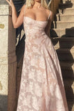 Pink A-Line Straps Long Party Dress Wedding Guest Dress, HZ0319