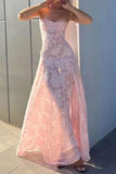 Pink A-Line Straps Long Party Dress Wedding Guest Dress, HZ0319