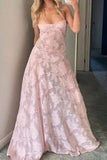 Pink A-Line Straps Long Party Dress Wedding Guest Dress, HZ0319