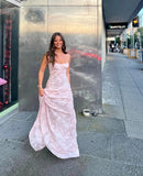 Pink A-Line Straps Long Party Dress Wedding Guest Dress, HZ0319