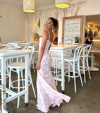 Pink A-Line Straps Long Party Dress Wedding Guest Dress, HZ0319