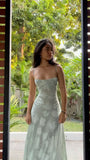 Blue A-Line Straps Long Party Dress Wedding Guest Dress, HZ0319