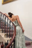 Blue A-Line Straps Long Party Dress Wedding Guest Dress, HZ0319