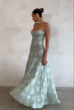 Blue A-Line Straps Long Party Dress Wedding Guest Dress, HZ0319