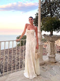 Ivory A-Line Straps Long Party Dress Wedding Guest Dress, HZ0319