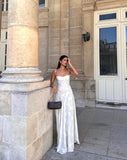 Ivory A-Line Straps Long Party Dress Wedding Guest Dress, HZ0319