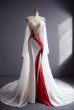 Elegant Halter Long Sleeves Mermaid Long Formal Prom Gown, HZ0319