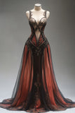 Sweetheart Neck Straps A-Line Tulle Long Formal Prom Gown, HZ0319