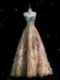 Stunning Spaghetti Straps A-Line Long Formal Prom Dress with Feathers, HZ0319