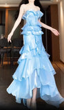 Blue Straps Sheath Cake Skirt Graduation Dress Long Prom Dress, HZ0319