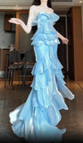 Blue Straps Sheath Cake Skirt Graduation Dress Long Prom Dress, HZ0319