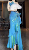 Blue Spaghetti Straps Mermaid Graduation Dress Long Prom Dress, HZ0319