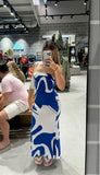 Blue Strapless Sheath Fashion Vacation Dress Long Party Dress, HZ0319
