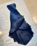 Vintage Navy Strapless Ruffles Chiffon Long Party Dress Evening Gown, HZ0319