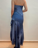 Vintage Navy Strapless Ruffles Chiffon Long Party Dress Evening Gown, HZ0319