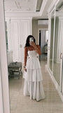 White Spaghetti Straps A-Line Long Prom Dress Birthday Dress, HZ0319