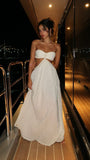 White Strapless A-Line Long Prom Dress Birthday Dress, HZ0319