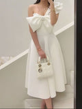 White One Shoulder A-Line Midi Length Party Dress Birthday Dress, HZ0319