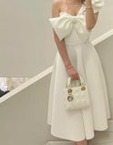 White One Shoulder A-Line Midi Length Party Dress Birthday Dress, HZ0319