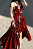 Sexy Red Spaghetti Straps Mermaid Velvet Long Party Dress Birthday Dress, HZ0319