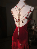 Sexy Red Spaghetti Straps Mermaid Velvet Long Party Dress Birthday Dress, HZ0319