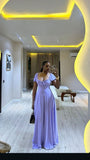 Purple Sweetheart Short Sleeves A-Line Long Wedding Guest Dress, HZ0319
