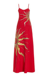 Charming Red Spaghetti Straps A-Line Embroidery Long Evening Dress, HZ0319
