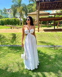 White Straps A-Line Fashion Vacation Dress Long Party Dress, HZ0319
