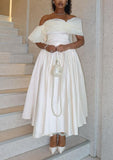 Ivory Off Shoulder A-Line Elegant Long Party Dress, HZ0319