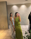 Green Backless Long Prom Dress Satin Evening Dress, HZ0319