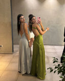 Green Backless Long Prom Dress Satin Evening Dress, HZ0319