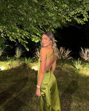 Green Backless Long Prom Dress Satin Evening Dress, HZ0319