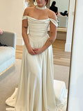 Off The Shoulder Satin Wedding Dress A Line Formal Dress, HZ0319