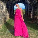 Hot Pink Ruffle Long Prom Dress Chiffon Formal Dress, HZ0319