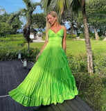 Green A-Line Straps Satin Long Prom Dress Formal Party Dress, HZ0319